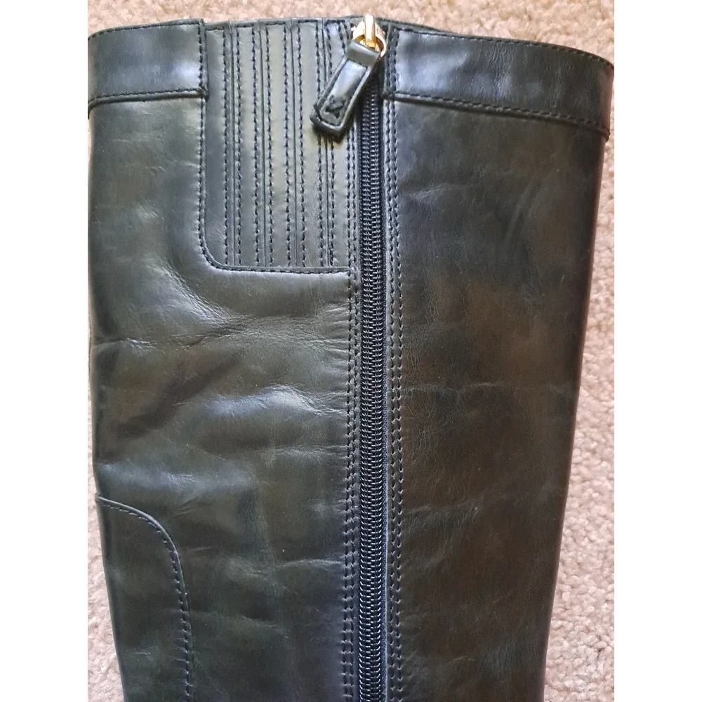 Kelsi Dagger Brooklyn Women's Black Leather Knee High Riding Boots 9 Zipper Flat